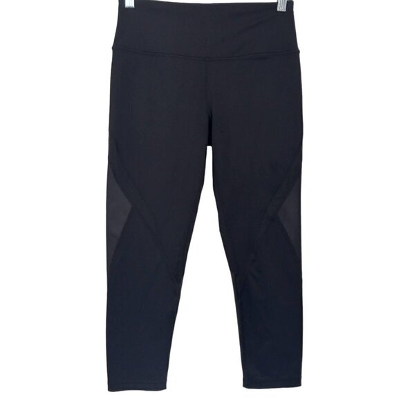 Victoria Sport Knockout Black Faux Leather Mesh Cutout Capri Athleisure Active S - Picture 1 of 12